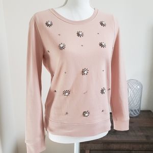 🍁Ann Taylor Loft Long Sleeve Sweater with White Opal Jewels Decor